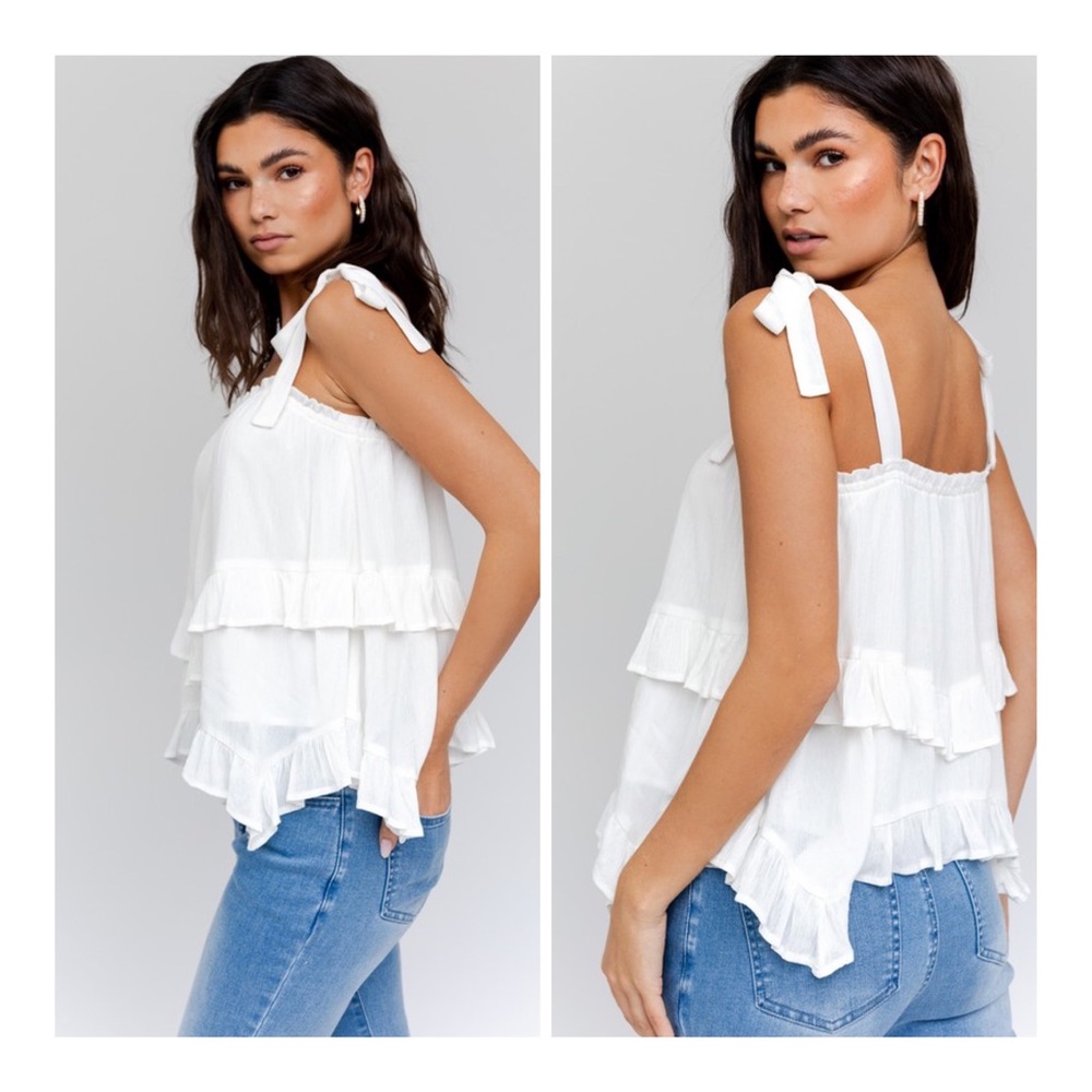 White Sleeveless Asymmetrical Hem Line Tiered Top - Picture 3 of 4